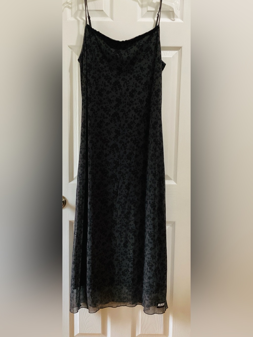 Black Floral Maxi Slip Dress with Delicate Lace Trim